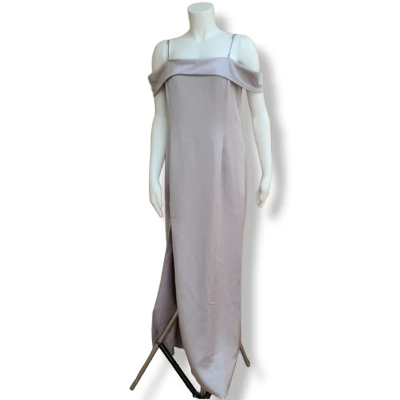 HALSTON HERITAGE Column Floor Length Gown 12 Champagne Draped Formal Prom Bridal - Picture 9 of 16